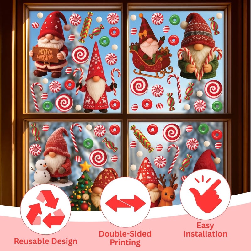 WALPLUS Christmas Window Clings Decorations Double-Sided Reusable Peel and Stick Removable for Glass Living Room Nursery Room Home Office Holiday Gnomies and Candy Delights 186 Pieces - Image 5